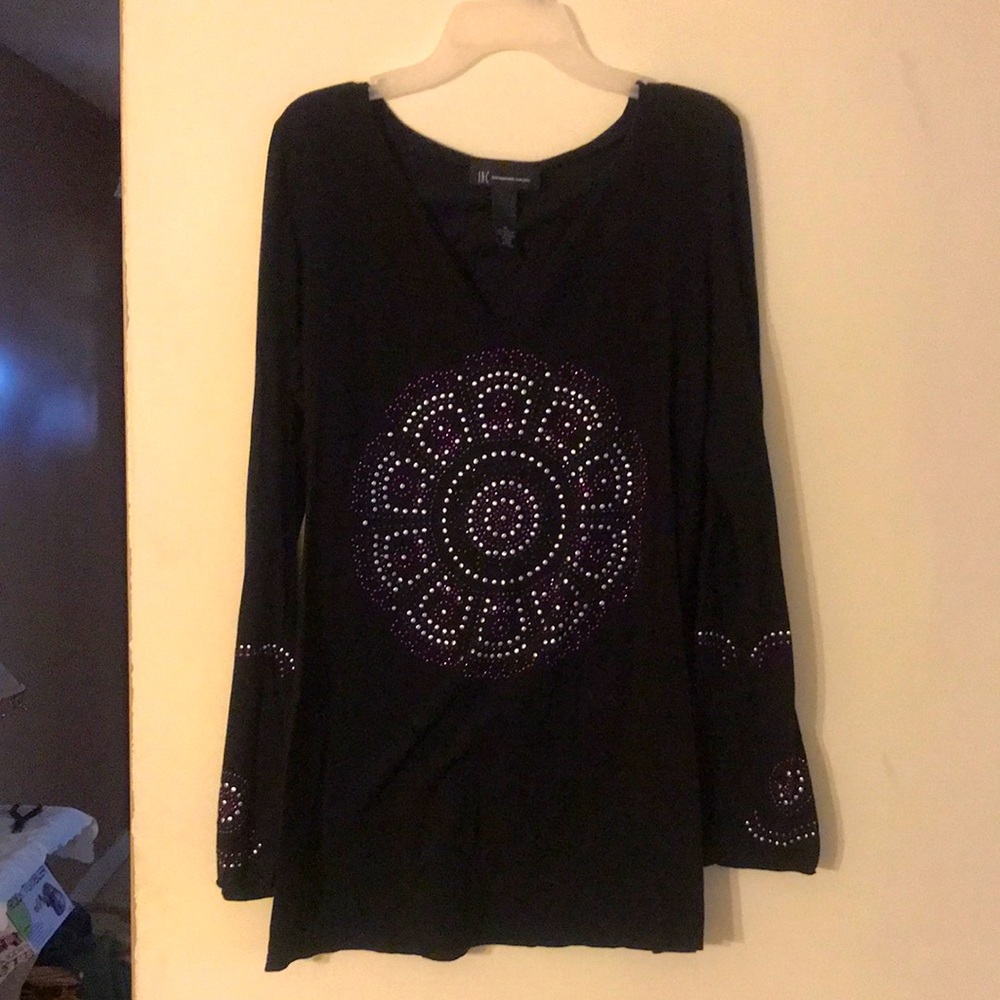 I N C black with sequins  med long sleeve top